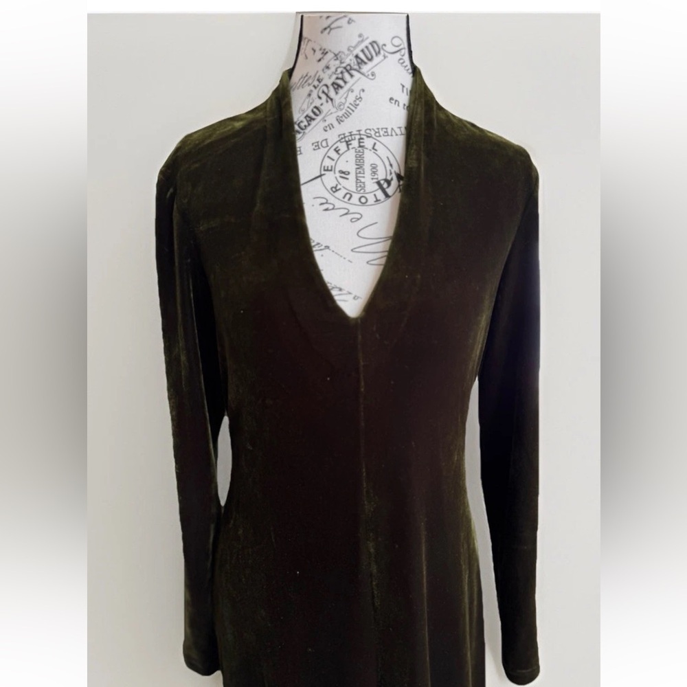 bruno duluc for kush green goth punk velvet velour v neck stretch maxi dress - Picture 2 of 14